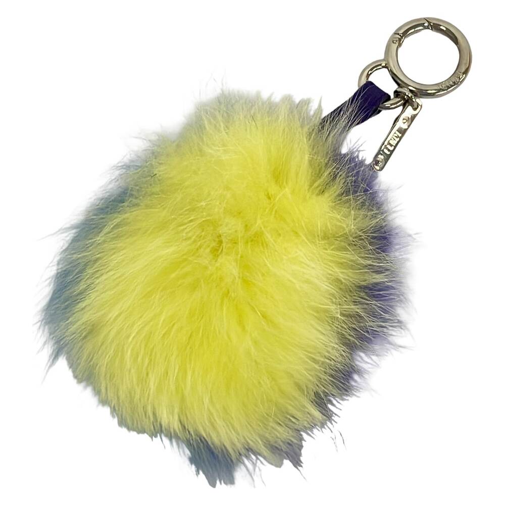 Fendi Pompom Charm Bag Charm Yellow Blue Multi Fur Leather Hardware